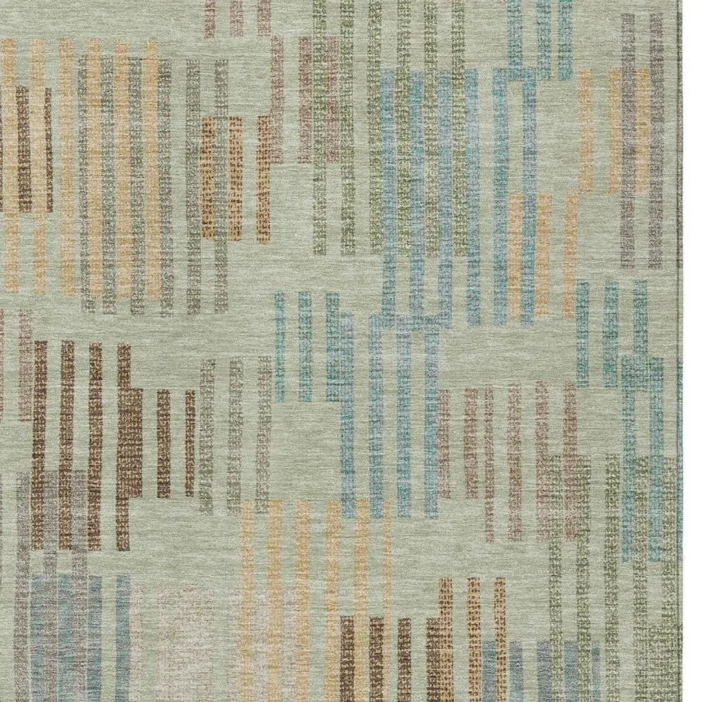 9' X 12' Green And Copper Striped Washable Indoor Outdoor Area Rug Homeroots Outdoor
