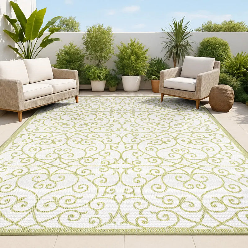 9' X 12' Green And Cream Geometric Indoor Outdoor Area Rug Homeroots Outdoor