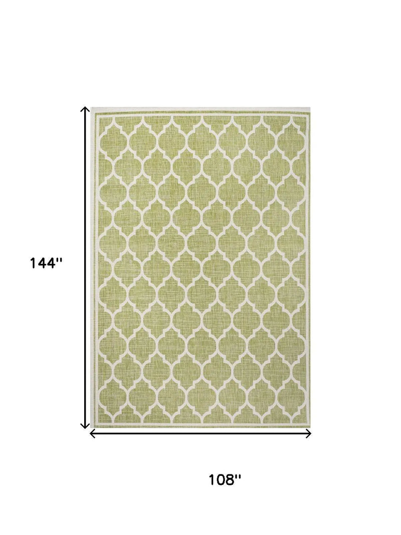 9' X 12' Green And Cream Geometric Indoor Outdoor Area Rug Homeroots Outdoor