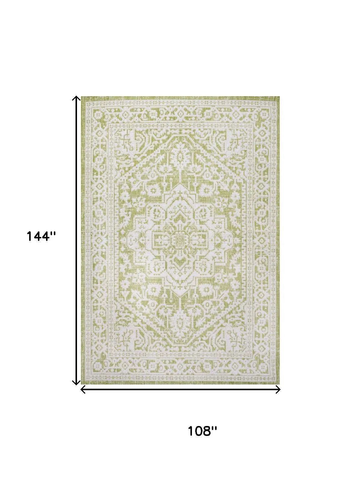 9' X 12' Green And Cream Medallion Indoor Outdoor Area Rug Homeroots Outdoor