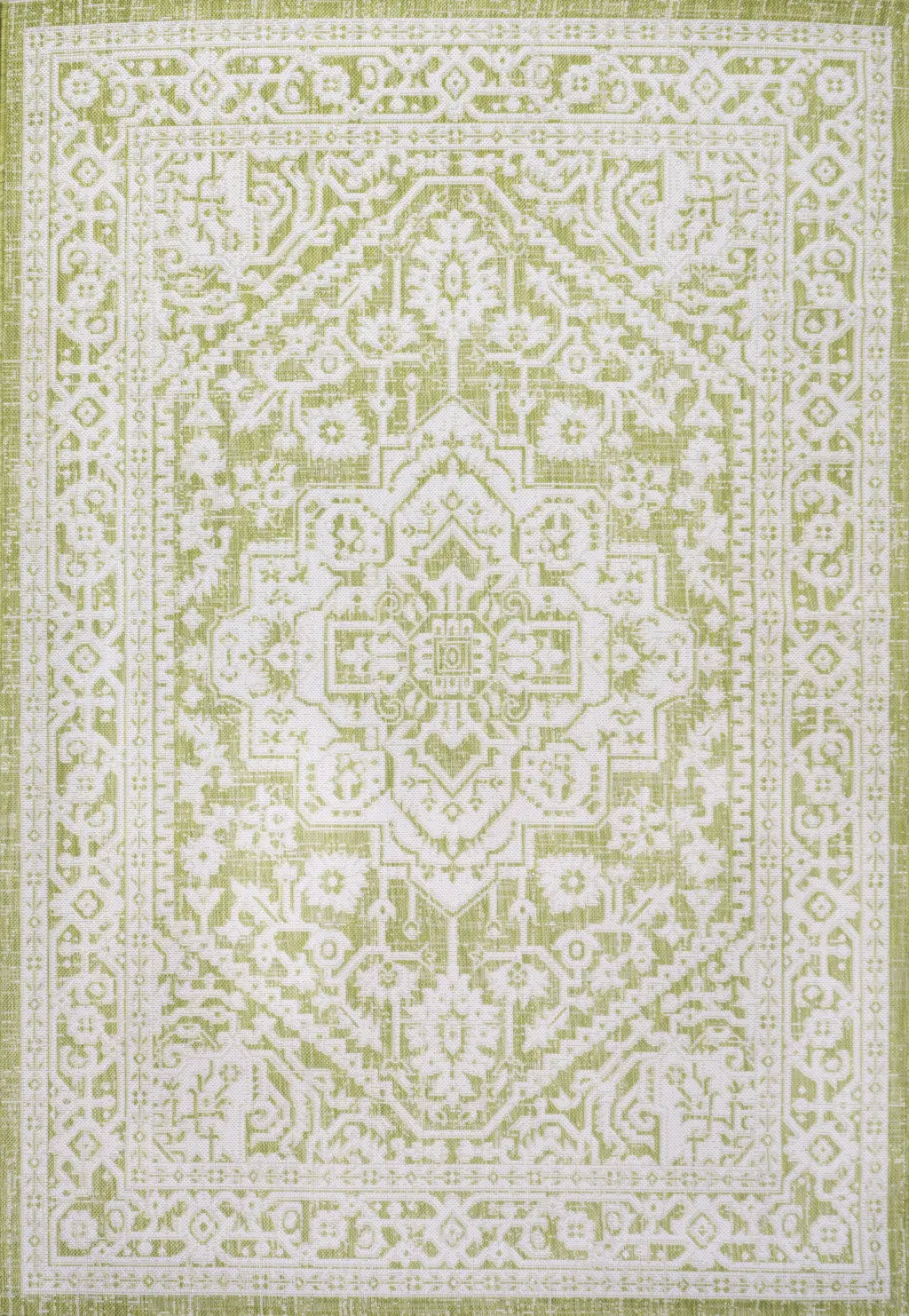 9' X 12' Green And Cream Medallion Indoor Outdoor Area Rug Homeroots Outdoor