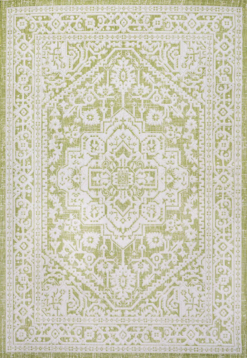 9' X 12' Green And Cream Medallion Indoor Outdoor Area Rug Homeroots Outdoor