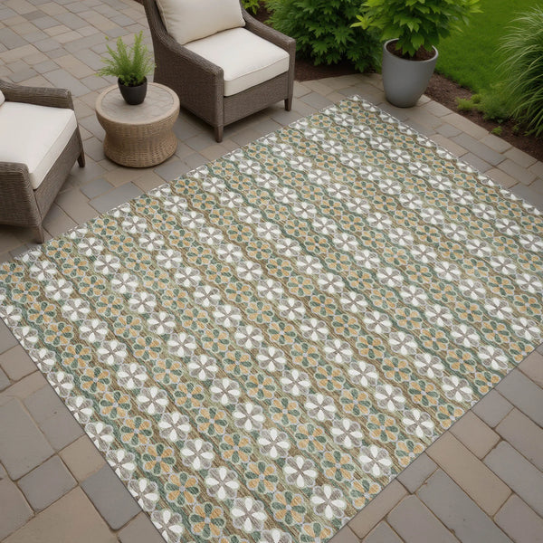 9' X 12' Green And Cream Striped Washable Indoor Outdoor Area Rug Homeroots Outdoor