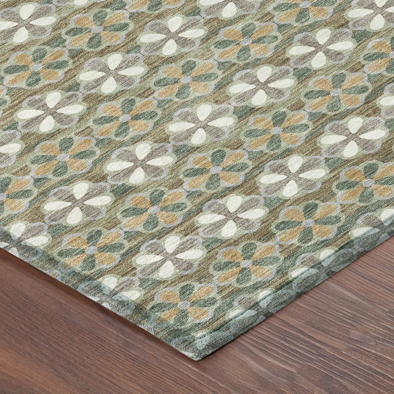 9' X 12' Green And Cream Striped Washable Indoor Outdoor Area Rug Homeroots Outdoor