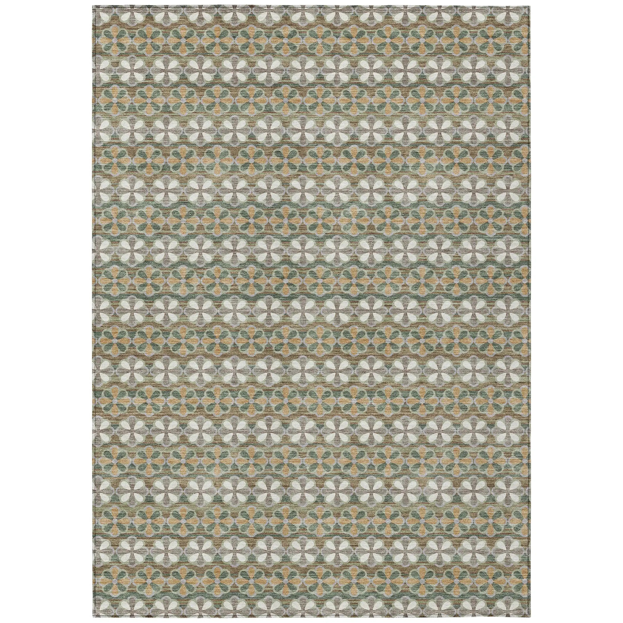 9' X 12' Green And Cream Striped Washable Indoor Outdoor Area Rug Homeroots Outdoor