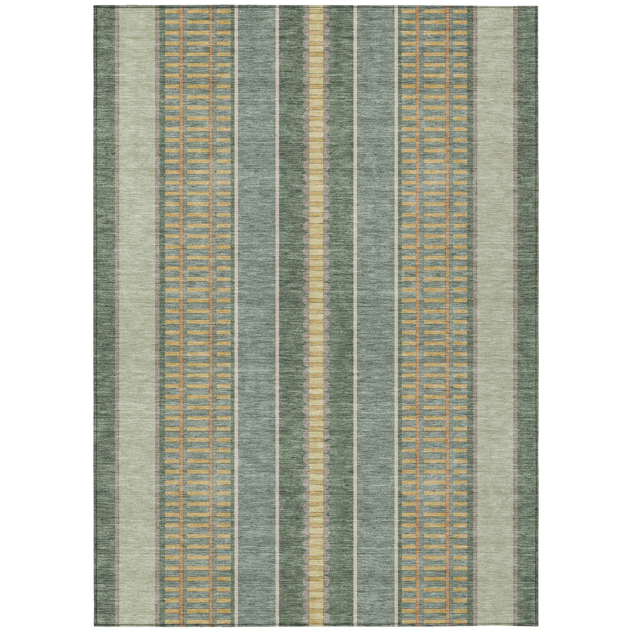 9' X 12' Green And Denim Blue Striped Washable Indoor Outdoor Area Rug Homeroots Outdoor