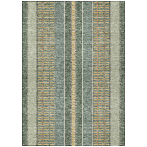 9' X 12' Green And Denim Blue Striped Washable Indoor Outdoor Area Rug Homeroots Outdoor