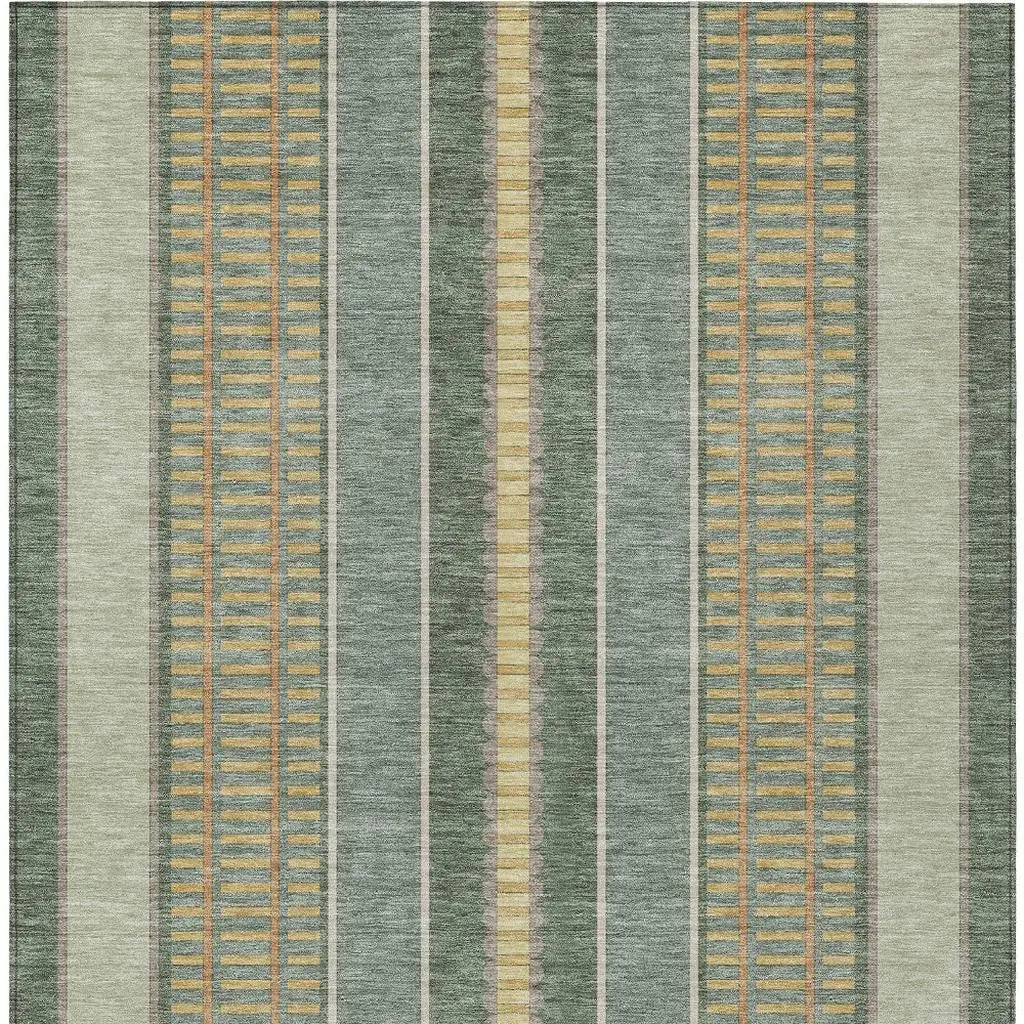 9' X 12' Green And Denim Blue Striped Washable Indoor Outdoor Area Rug Homeroots Outdoor