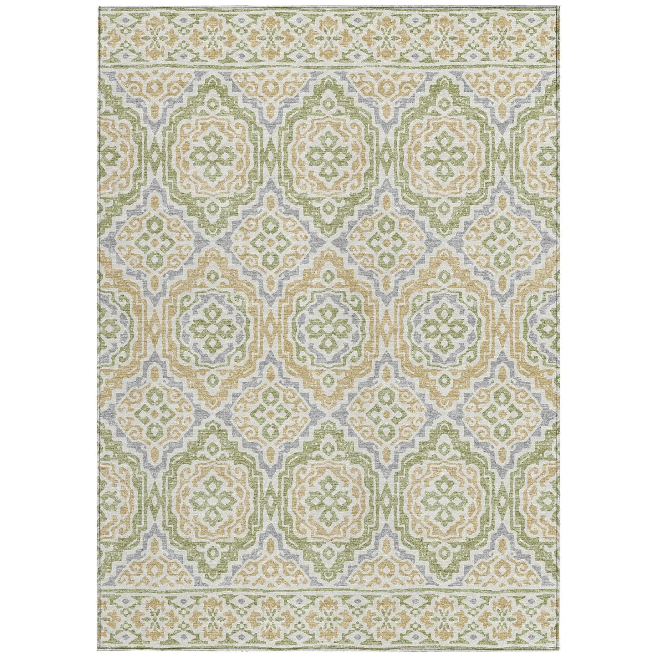9' X 12' Green And Denim Blue Tribal Washable Indoor Outdoor Area Rug Homeroots Outdoor