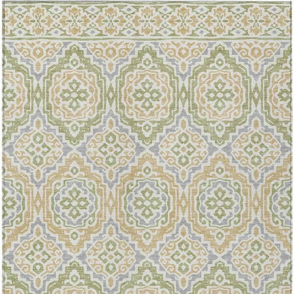 9' X 12' Green And Denim Blue Tribal Washable Indoor Outdoor Area Rug Homeroots Outdoor