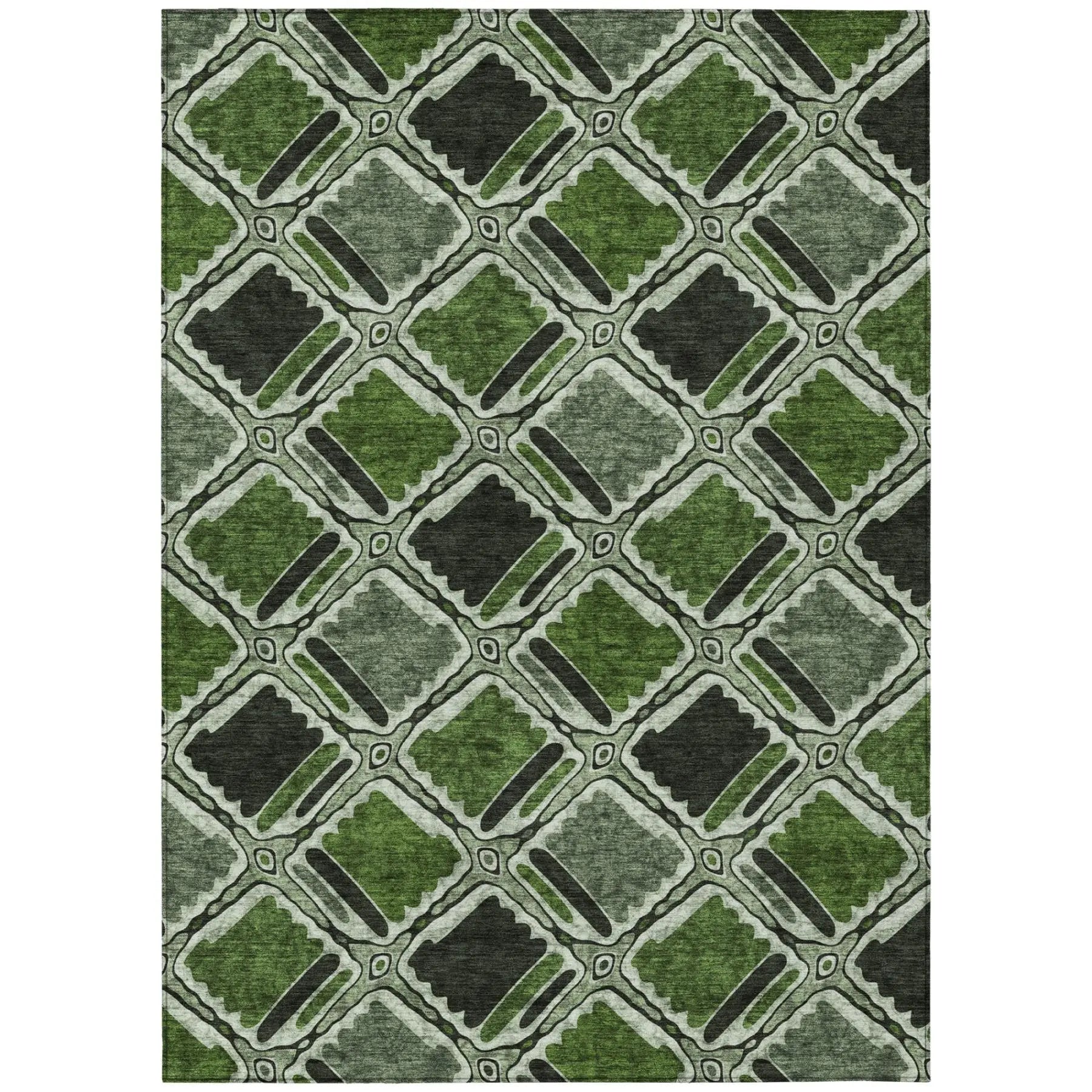 9' X 12' Green And Emerald Geometric Washable Indoor Outdoor Area Rug Homeroots Outdoor