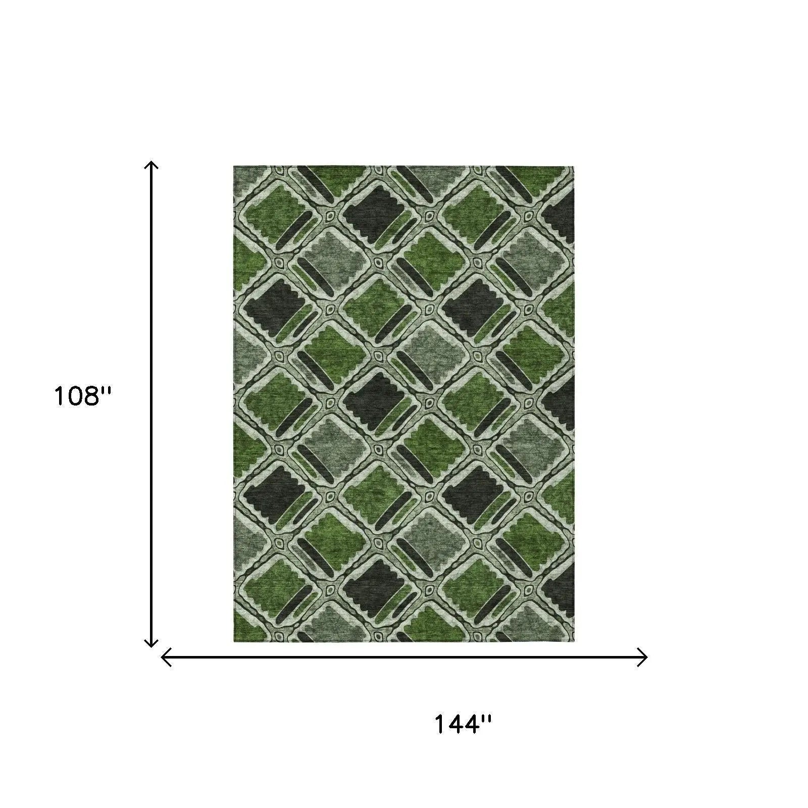 9' X 12' Green And Emerald Geometric Washable Indoor Outdoor Area Rug Homeroots Outdoor