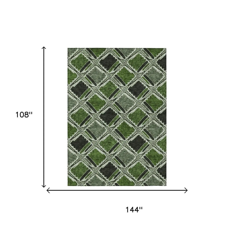 9' X 12' Green And Emerald Geometric Washable Indoor Outdoor Area Rug Homeroots Outdoor