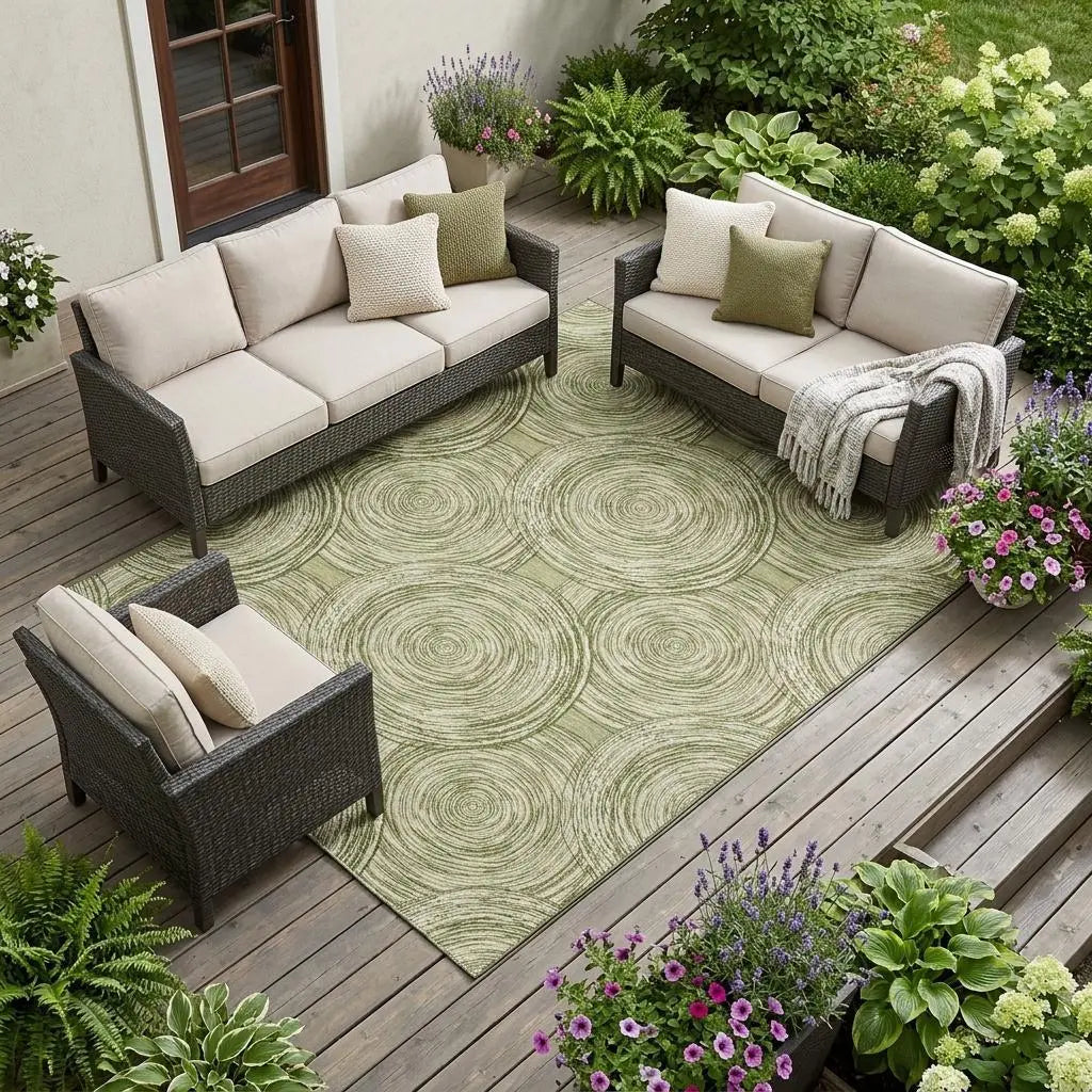 9' X 12' Green And Fern Green Geometric Washable Indoor Outdoor Area Rug Homeroots Outdoor