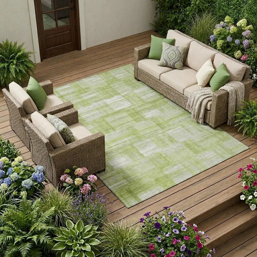 9' X 12' Green And Fern Green Striped Washable Indoor Outdoor Area Rug Homeroots Outdoor