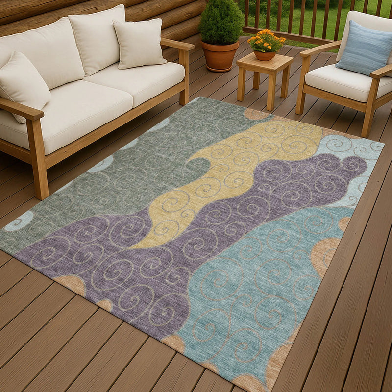 9' X 12' Green And Gold Abstract Washable Indoor Outdoor Area Rug Homeroots Outdoor