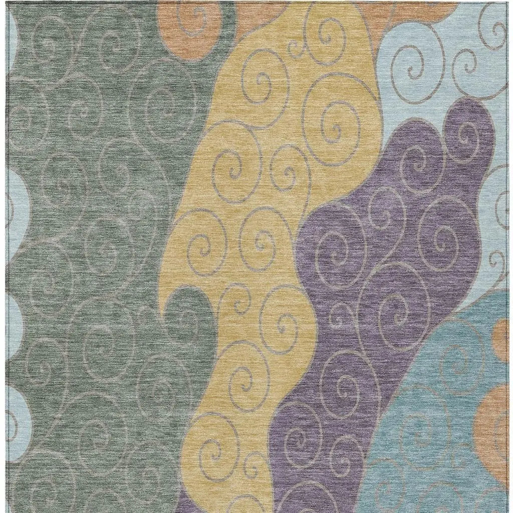 9' X 12' Green And Gold Abstract Washable Indoor Outdoor Area Rug Homeroots Outdoor