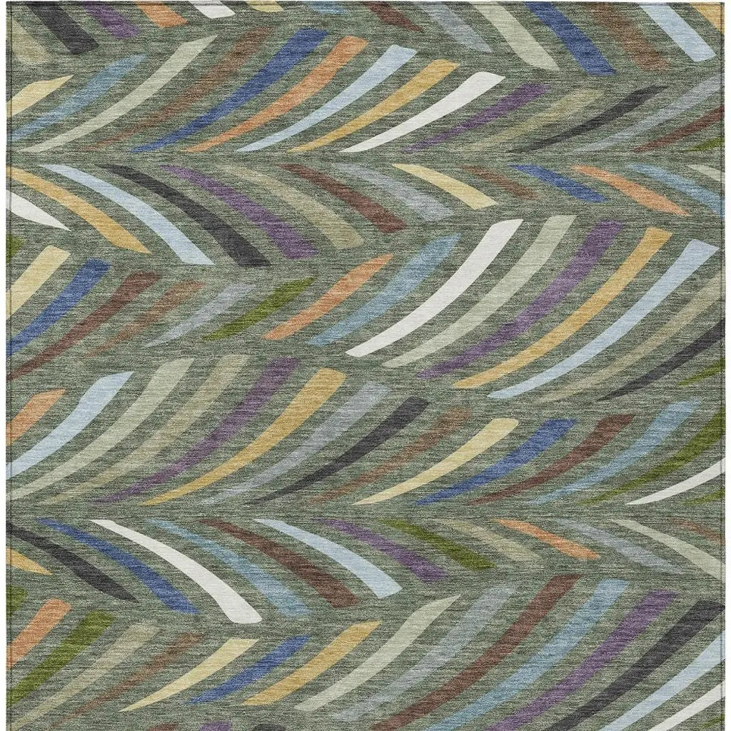 9' X 12' Green And Gold Abstract Washable Indoor Outdoor Area Rug Homeroots Outdoor