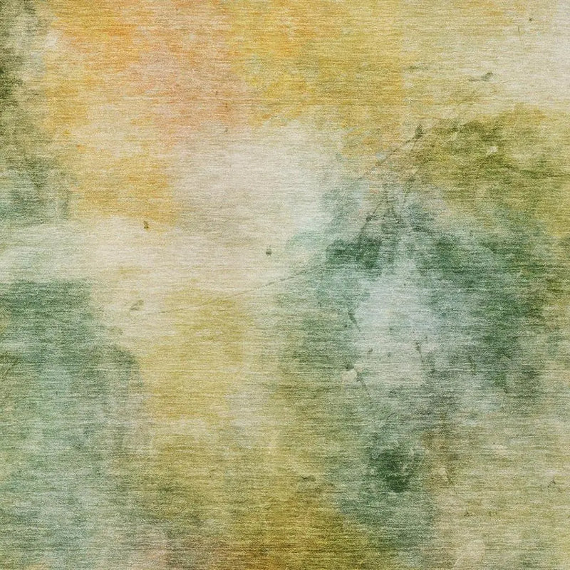 Multi-colored abstract textured fabric in soft greens, yellows, and muted oranges, ideal for upholstery or décor.