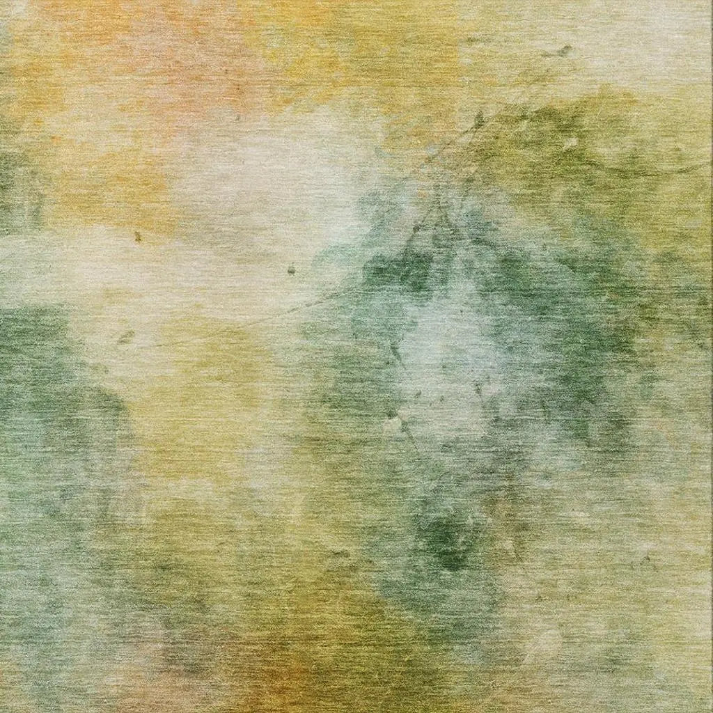 Abstract textured fabric in soft greens, yellows, and earthy tones perfect for upholstery or crafting projects.