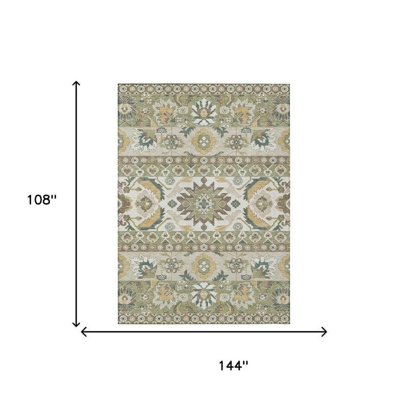 9' X 12' Green And Gold Cactus Washable Indoor Outdoor Area Rug Homeroots Outdoor