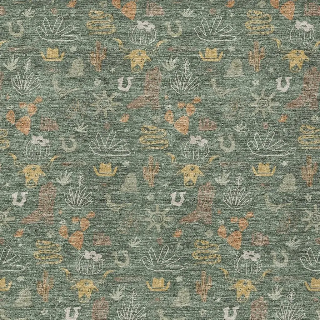 9' X 12' Green And Gold Cactus Washable Indoor Outdoor Area Rug Homeroots Outdoor