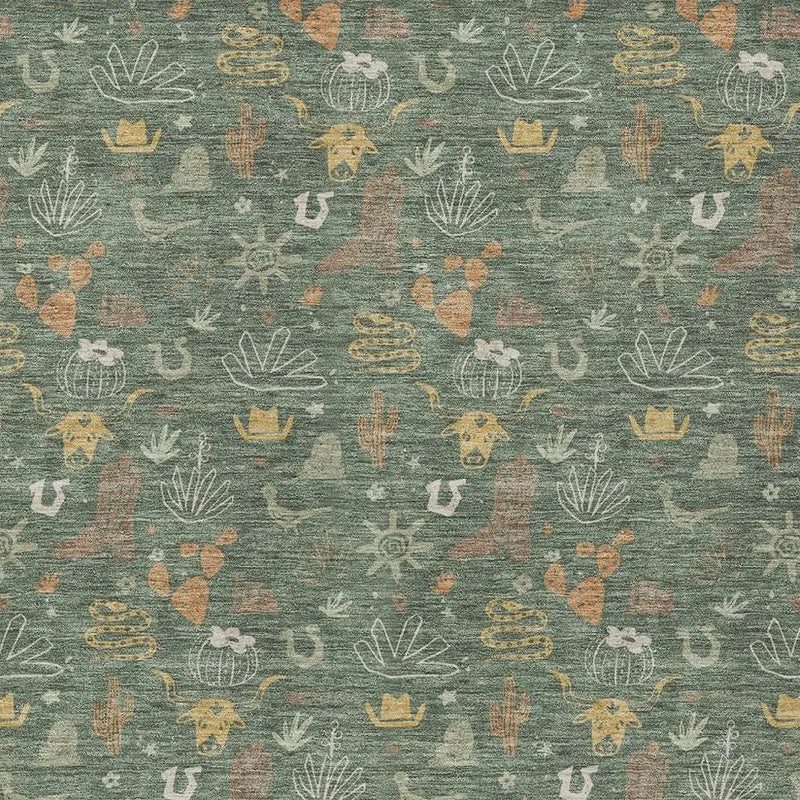 9' X 12' Green And Gold Cactus Washable Indoor Outdoor Area Rug Homeroots Outdoor
