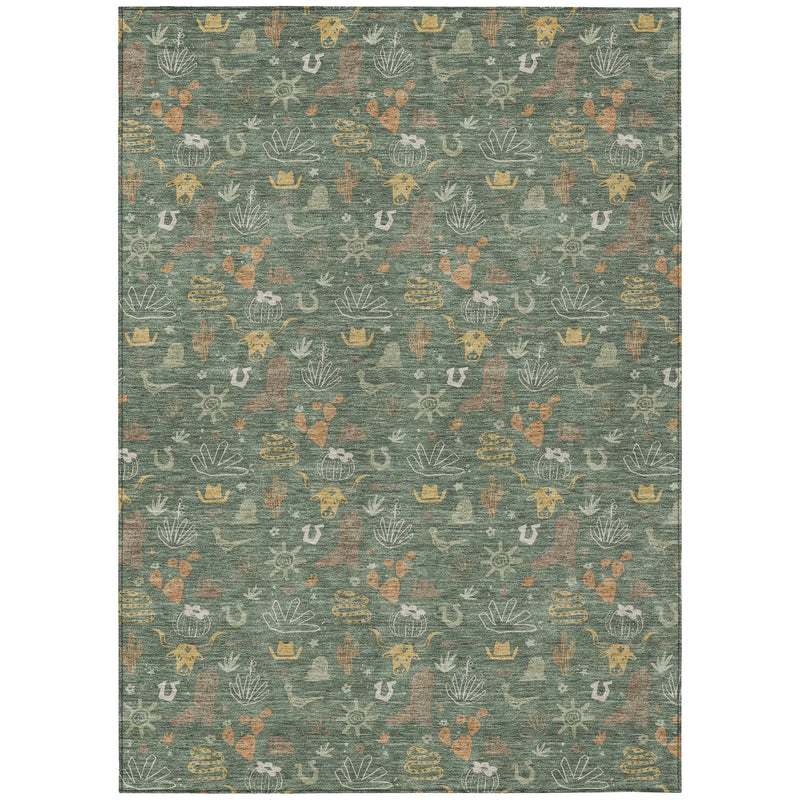 9' X 12' Green And Gold Cactus Washable Indoor Outdoor Area Rug Homeroots Outdoor