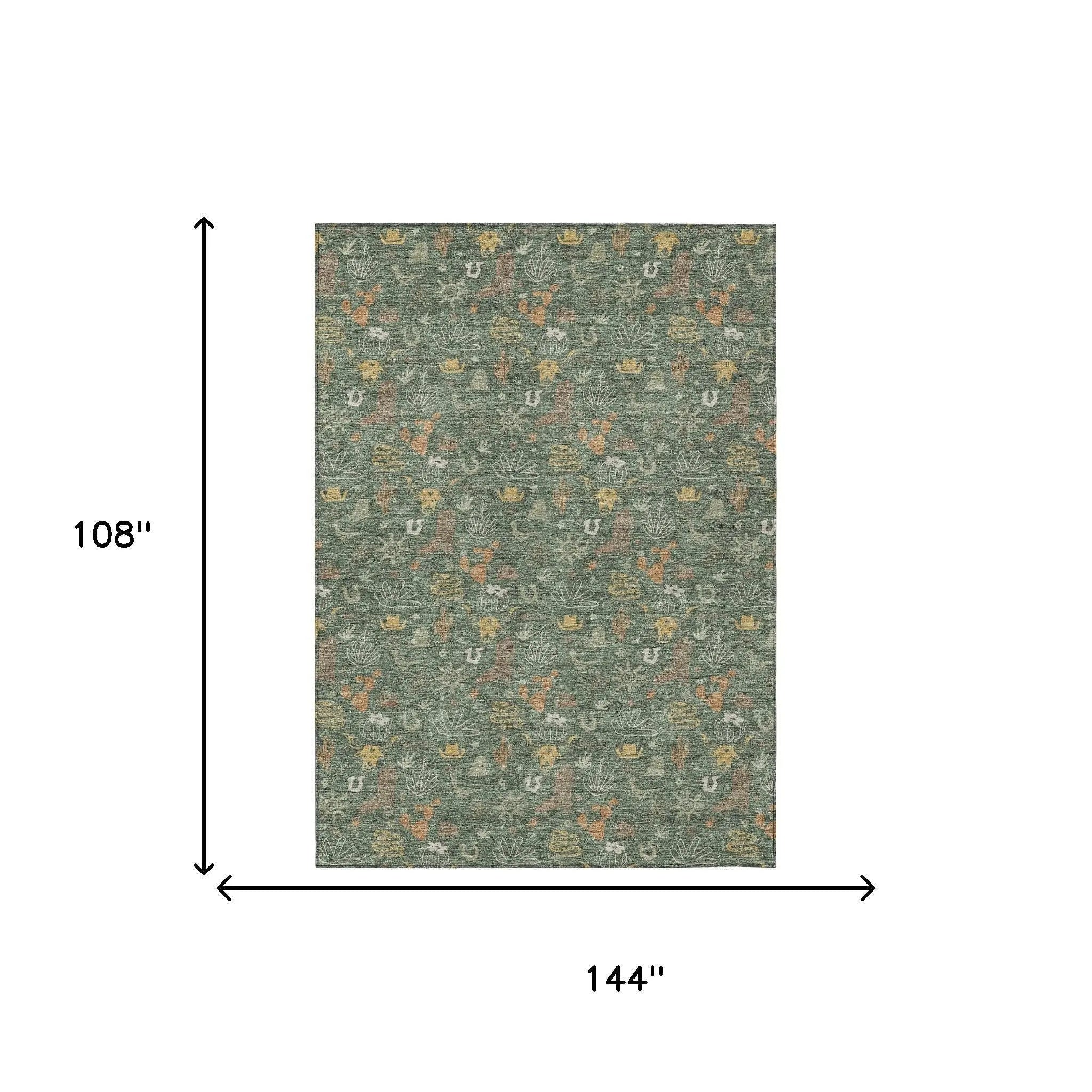 9' X 12' Green And Gold Cactus Washable Indoor Outdoor Area Rug Homeroots Outdoor