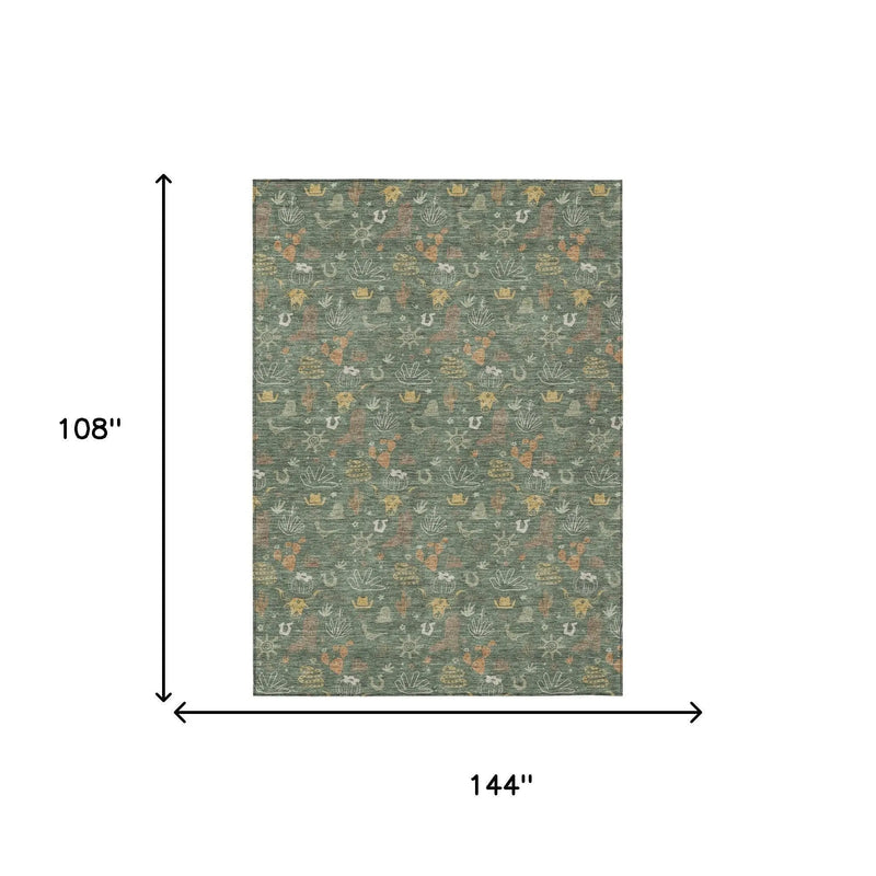 9' X 12' Green And Gold Cactus Washable Indoor Outdoor Area Rug Homeroots Outdoor