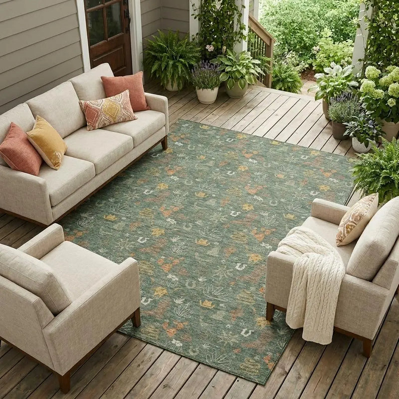9' X 12' Green And Gold Cactus Washable Indoor Outdoor Area Rug Homeroots Outdoor