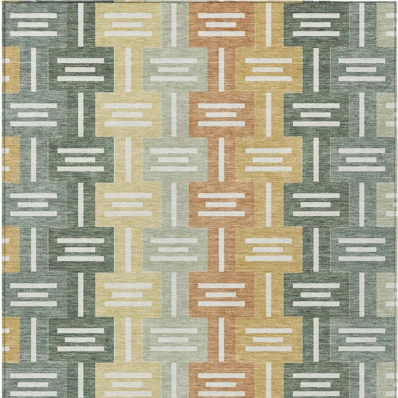 9' X 12' Green And Gold Geometric Washable Indoor Outdoor Area Rug Homeroots Outdoor