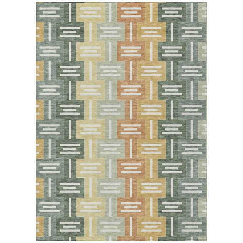 9' X 12' Green And Gold Geometric Washable Indoor Outdoor Area Rug Homeroots Outdoor