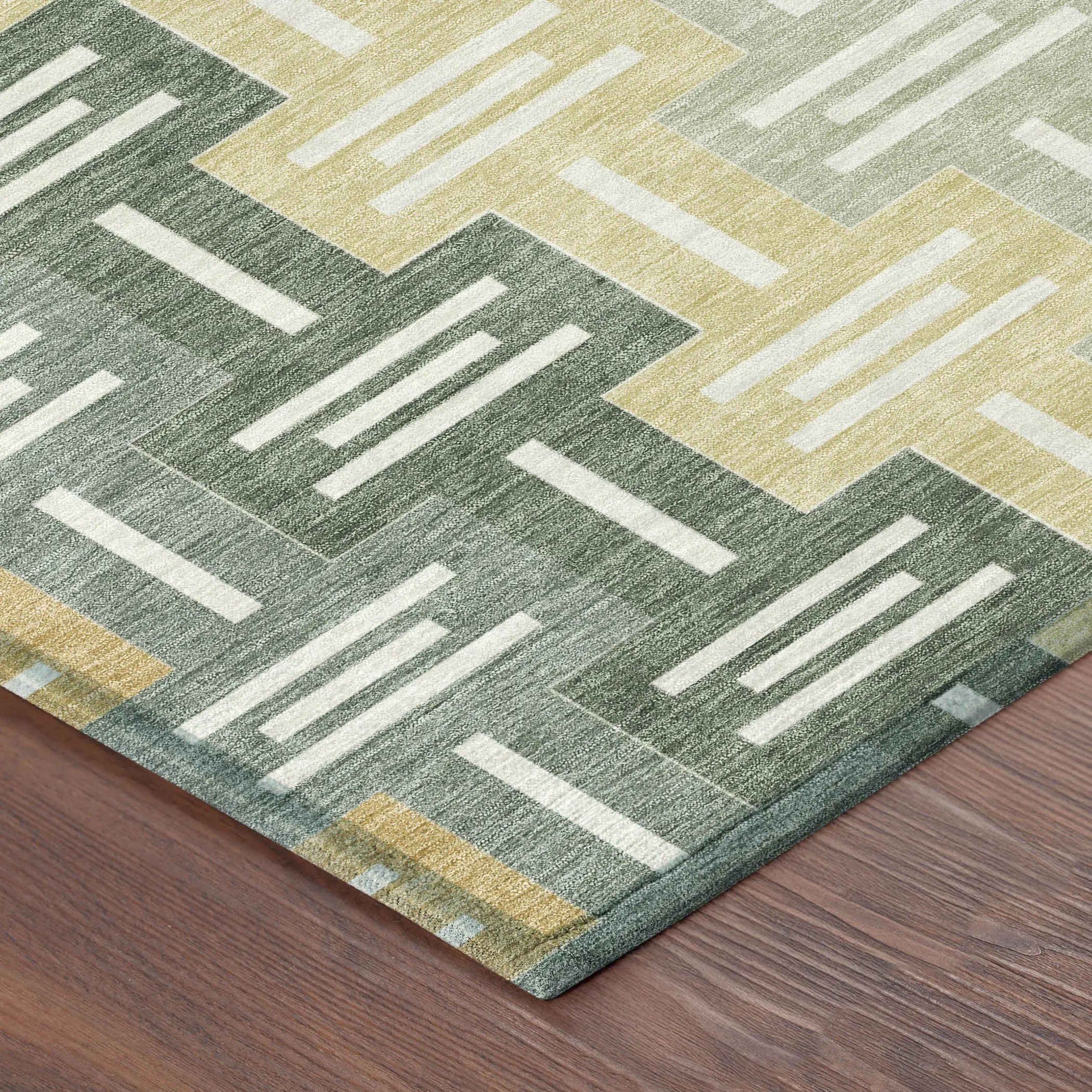 9' X 12' Green And Gold Geometric Washable Indoor Outdoor Area Rug Homeroots Outdoor