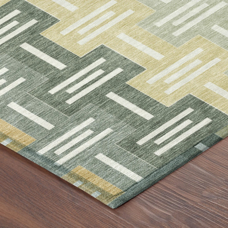 9' X 12' Green And Gold Geometric Washable Indoor Outdoor Area Rug Homeroots Outdoor