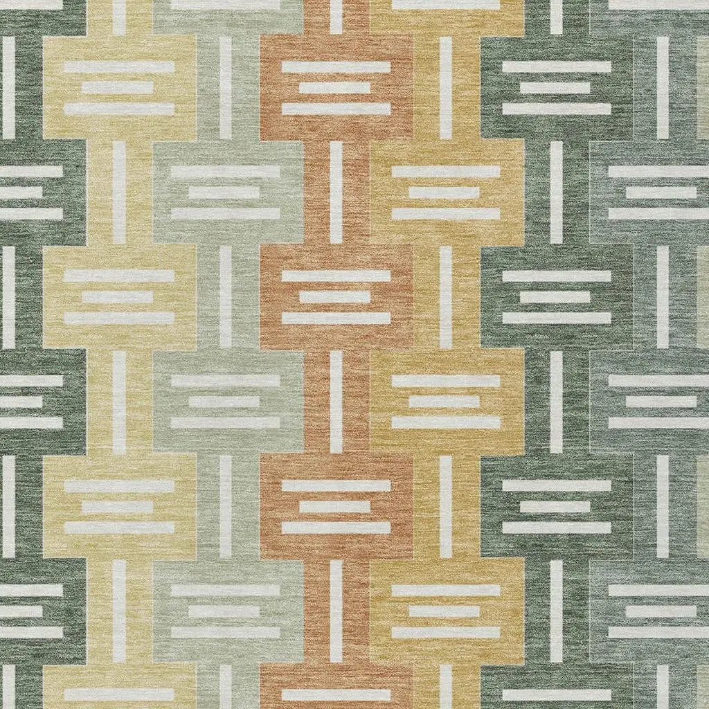 9' X 12' Green And Gold Geometric Washable Indoor Outdoor Area Rug Homeroots Outdoor