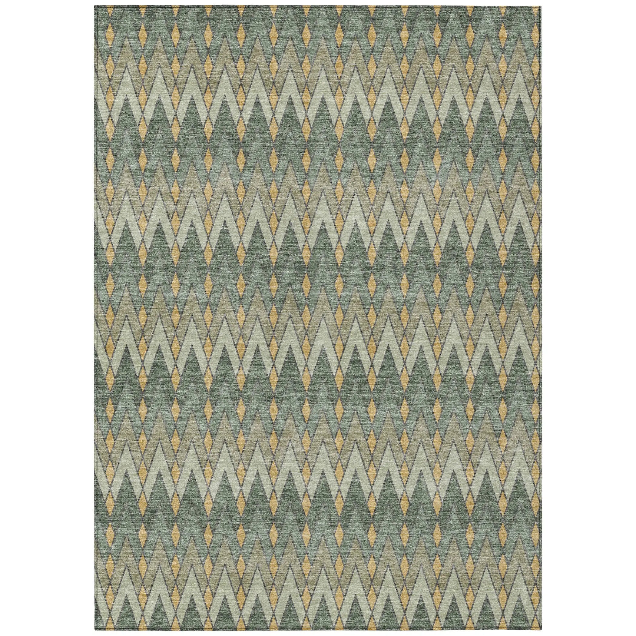 9' X 12' Green And Gold Geometric Washable Indoor Outdoor Area Rug Homeroots Outdoor