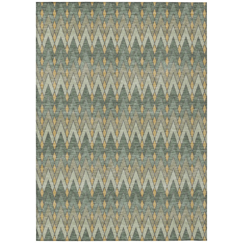 9' X 12' Green And Gold Geometric Washable Indoor Outdoor Area Rug Homeroots Outdoor