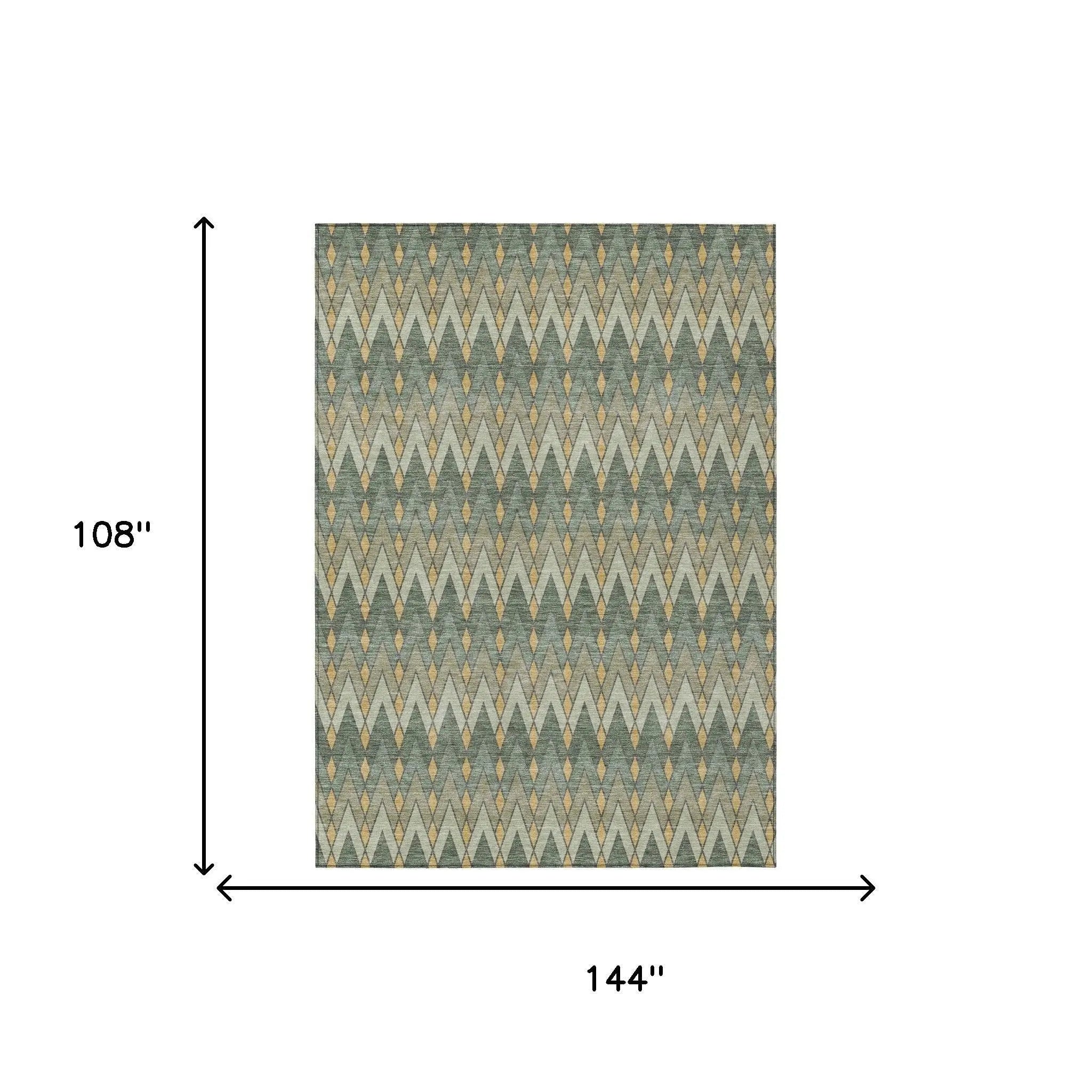9' X 12' Green And Gold Geometric Washable Indoor Outdoor Area Rug Homeroots Outdoor