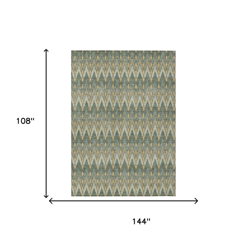 9' X 12' Green And Gold Geometric Washable Indoor Outdoor Area Rug Homeroots Outdoor