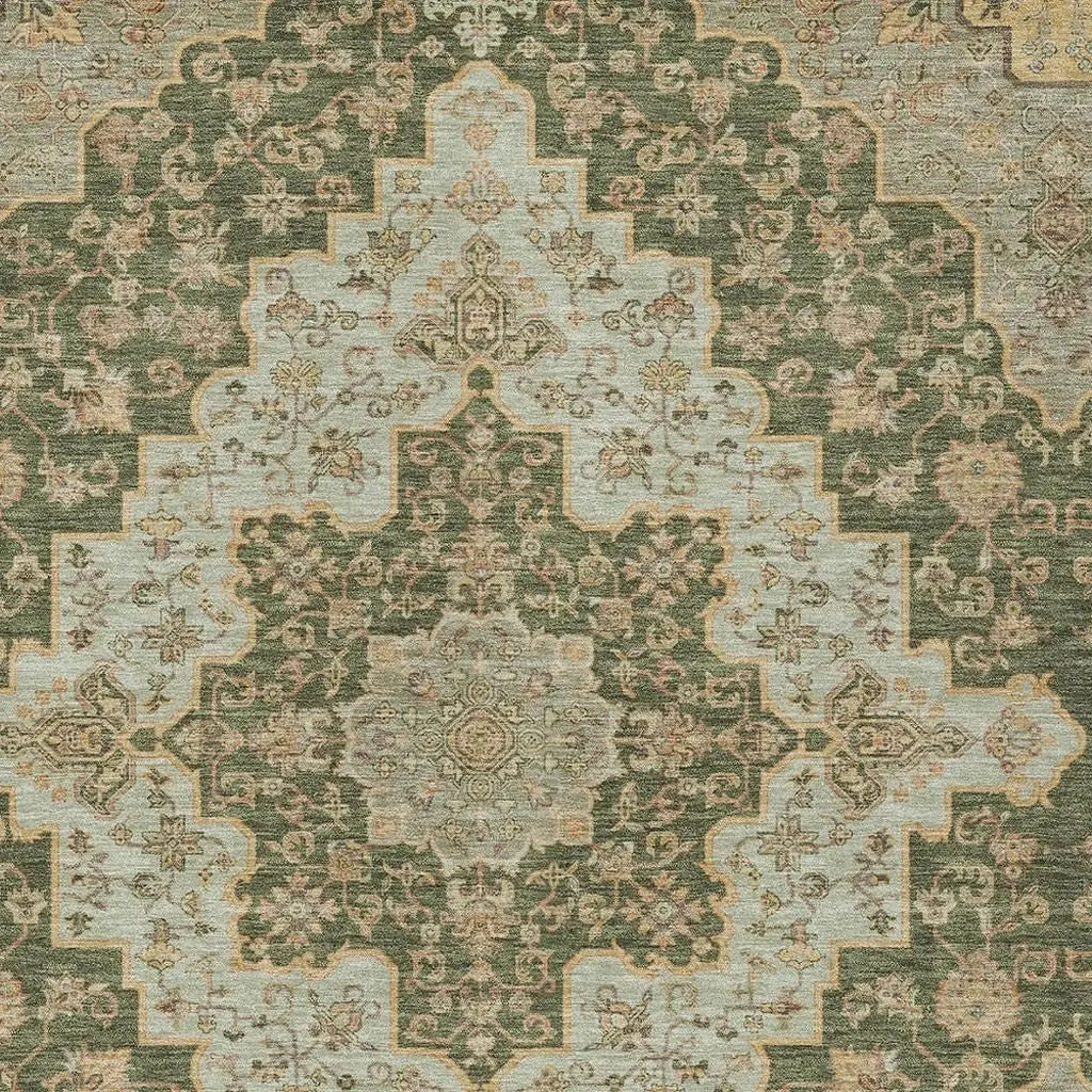 9' X 12' Green And Gold Medallion Washable Indoor Outdoor Area Rug Homeroots Outdoor