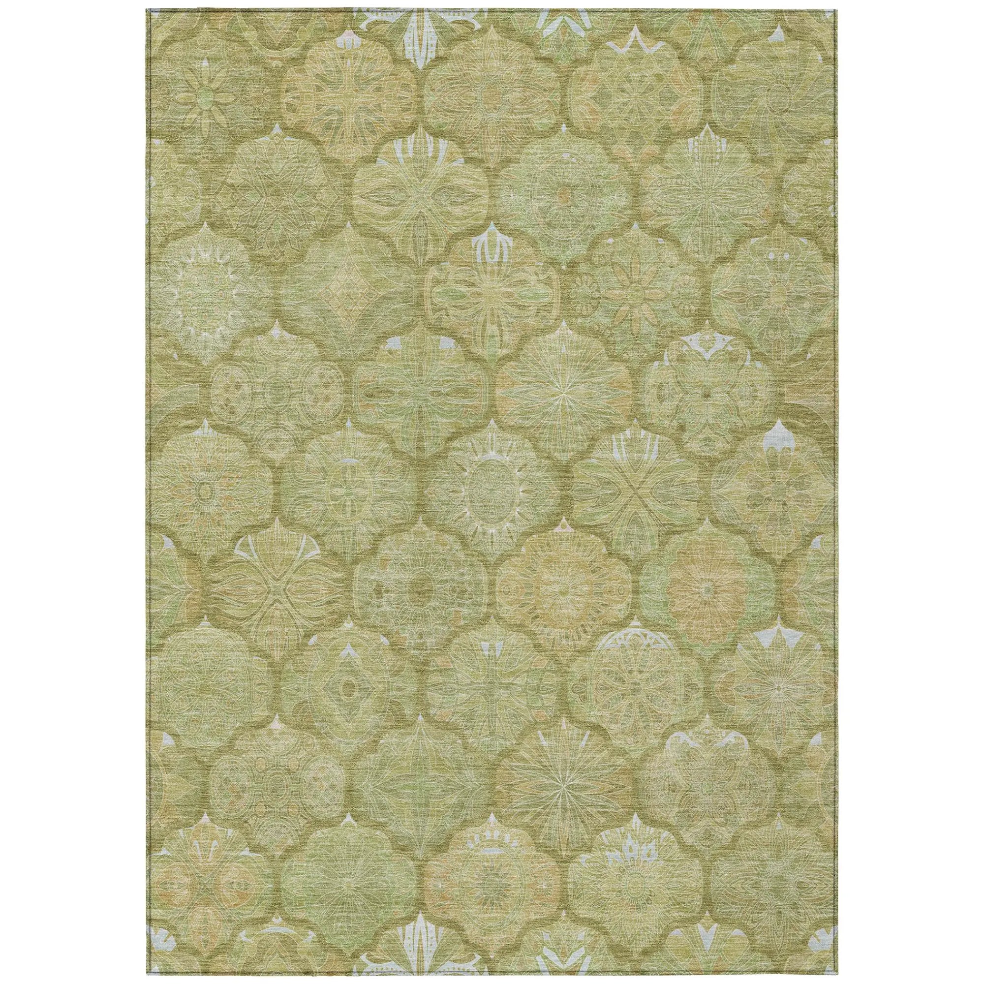 9' X 12' Green And Gold Ogee Washable Indoor Outdoor Area Rug Homeroots Outdoor