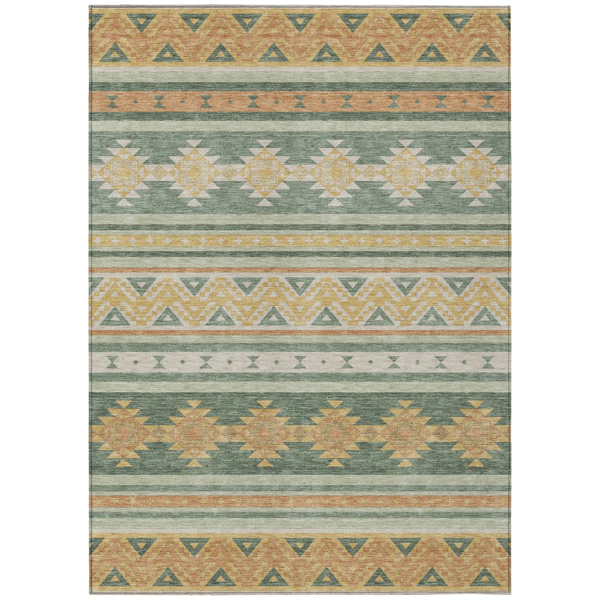 9' X 12' Green And Gold Southwestern Washable Indoor Outdoor Area Rug Homeroots Outdoor