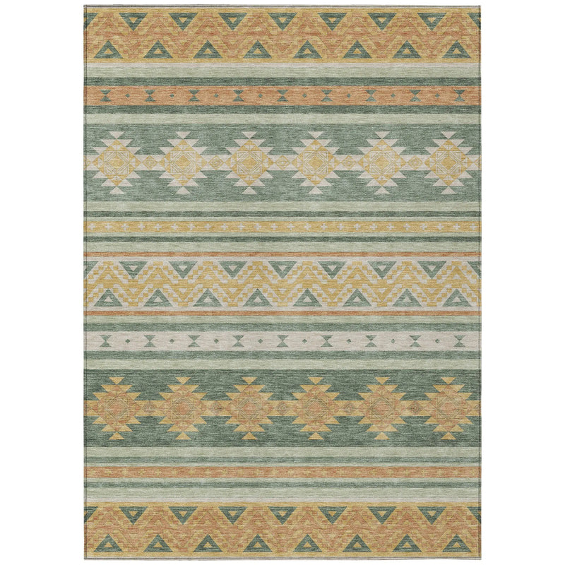 9' X 12' Green And Gold Southwestern Washable Indoor Outdoor Area Rug Homeroots Outdoor