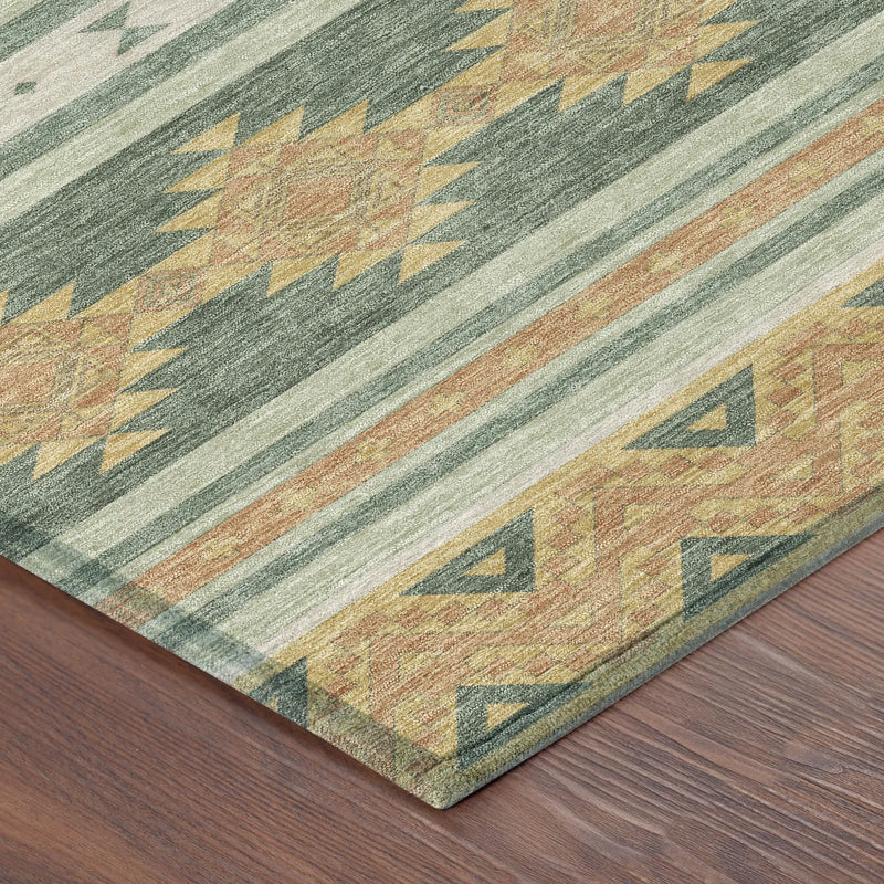 9' X 12' Green And Gold Southwestern Washable Indoor Outdoor Area Rug Homeroots Outdoor