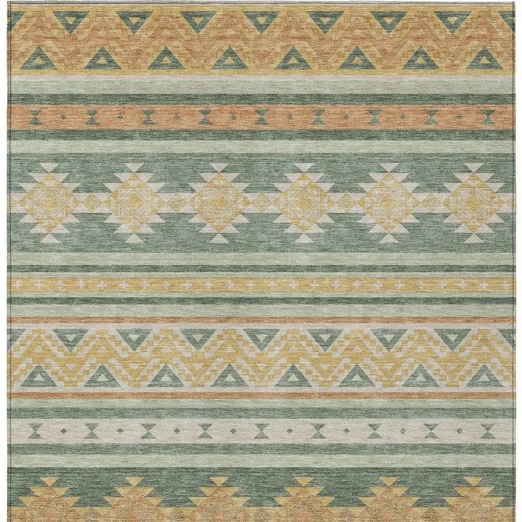 9' X 12' Green And Gold Southwestern Washable Indoor Outdoor Area Rug Homeroots Outdoor