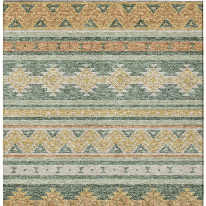 9' X 12' Green And Gold Southwestern Washable Indoor Outdoor Area Rug Homeroots Outdoor