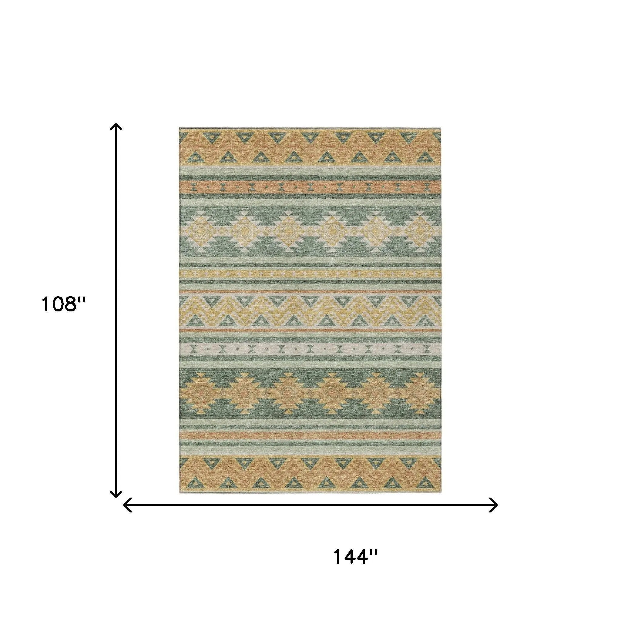 9' X 12' Green And Gold Southwestern Washable Indoor Outdoor Area Rug Homeroots Outdoor
