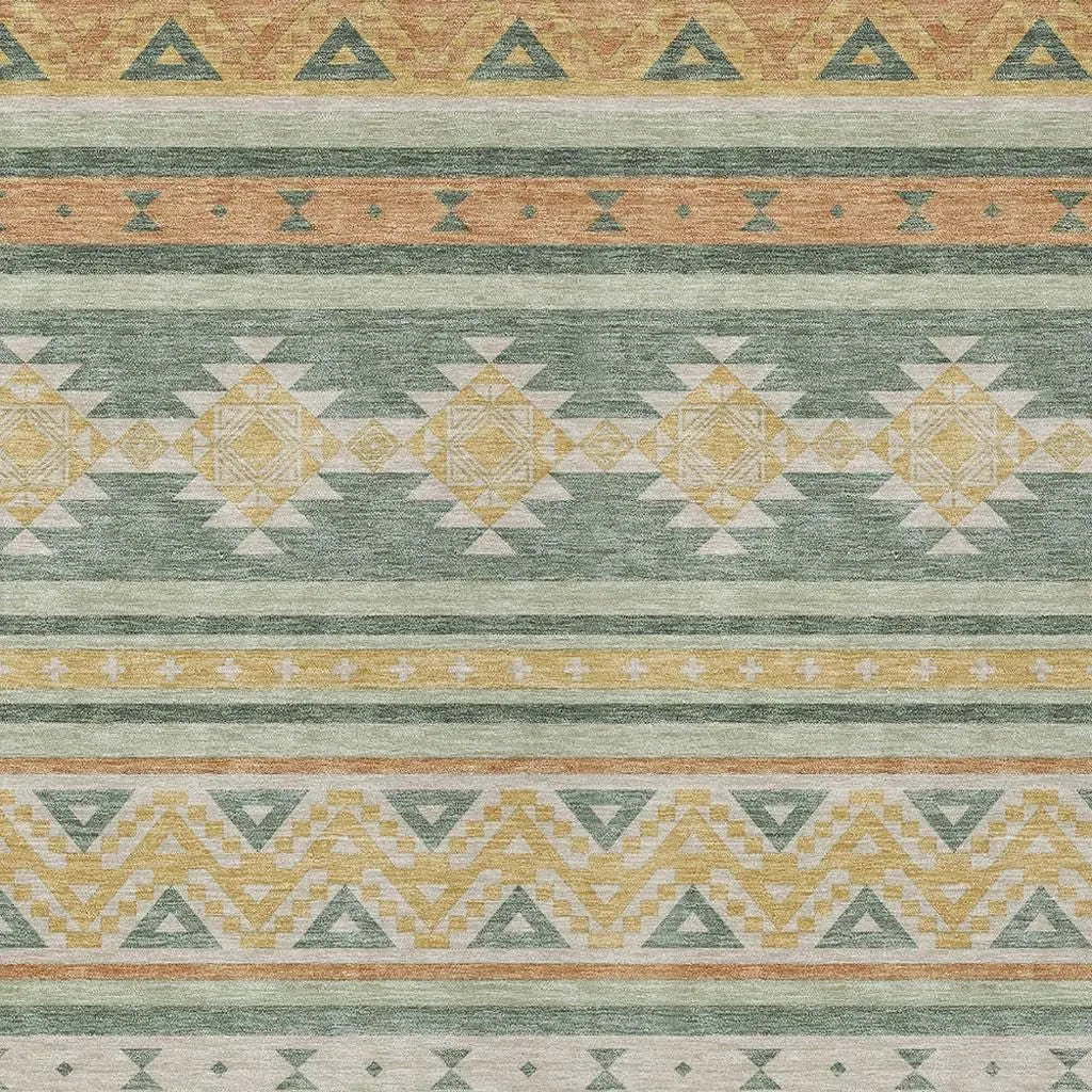 9' X 12' Green And Gold Southwestern Washable Indoor Outdoor Area Rug Homeroots Outdoor