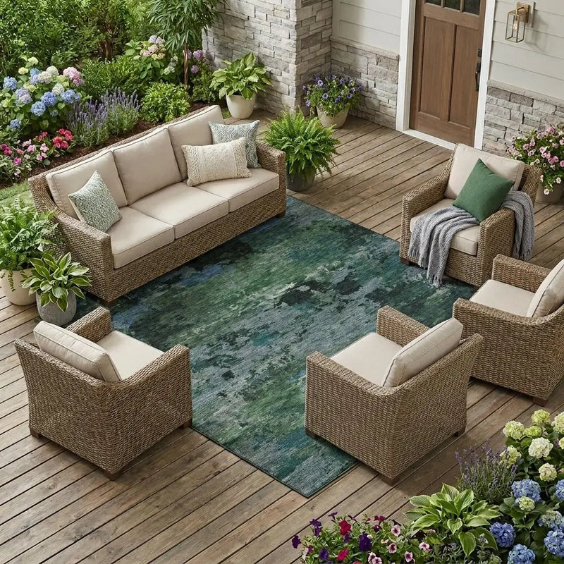 9' X 12' Green And Graphite Abstract Washable Indoor Outdoor Area Rug Homeroots Outdoor